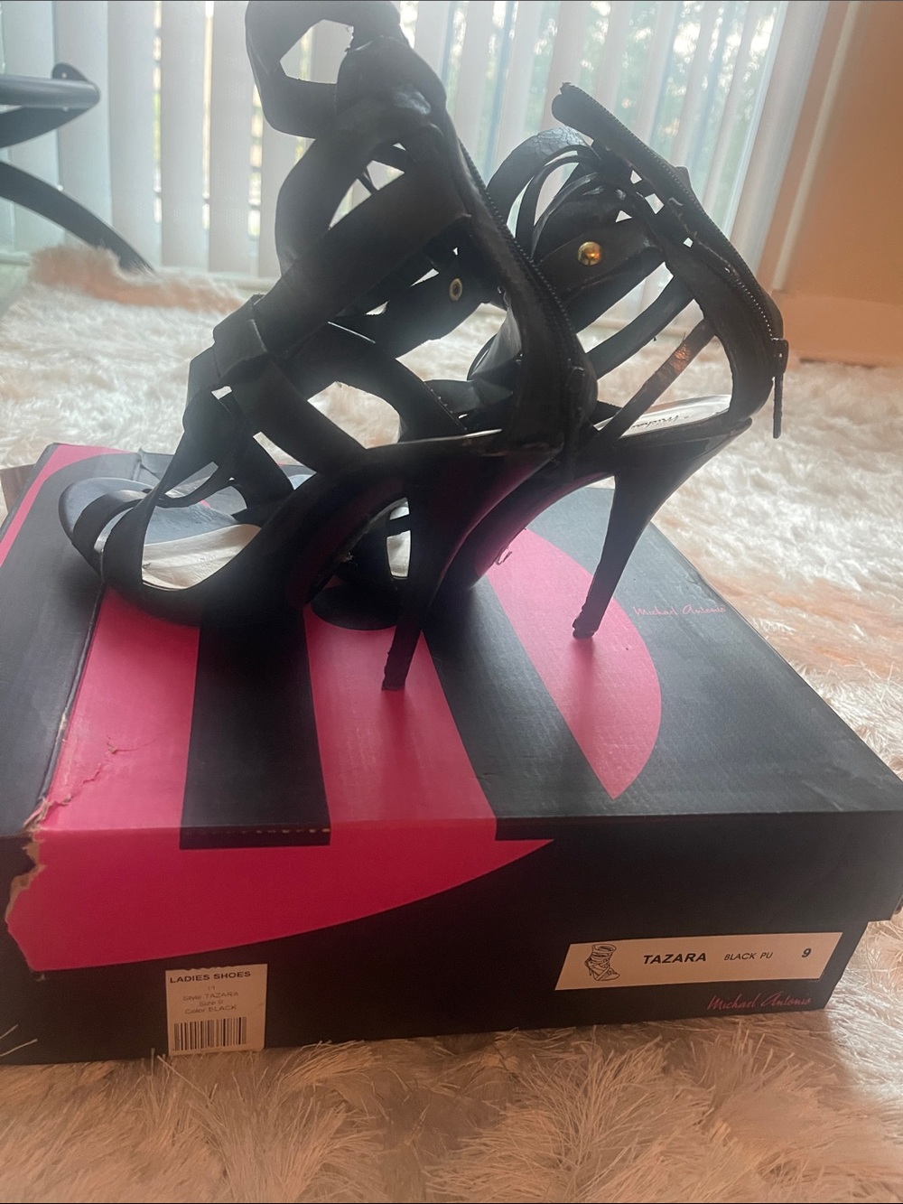 Michael Antonio Black Strappy Stiletto Heels